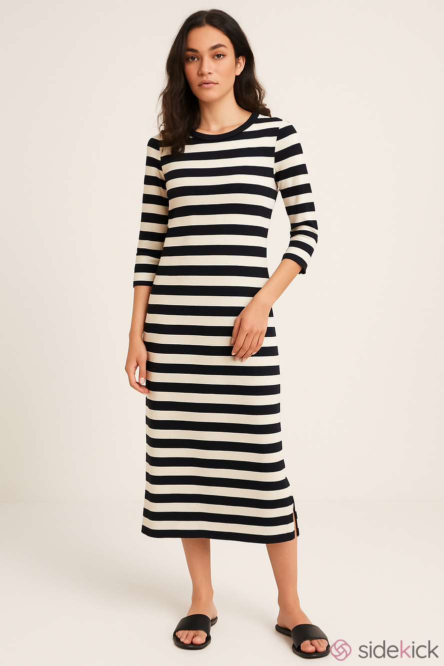 NWT Massimo Dutti black white striped 3/4 sleeve sweater dress maxi length XS